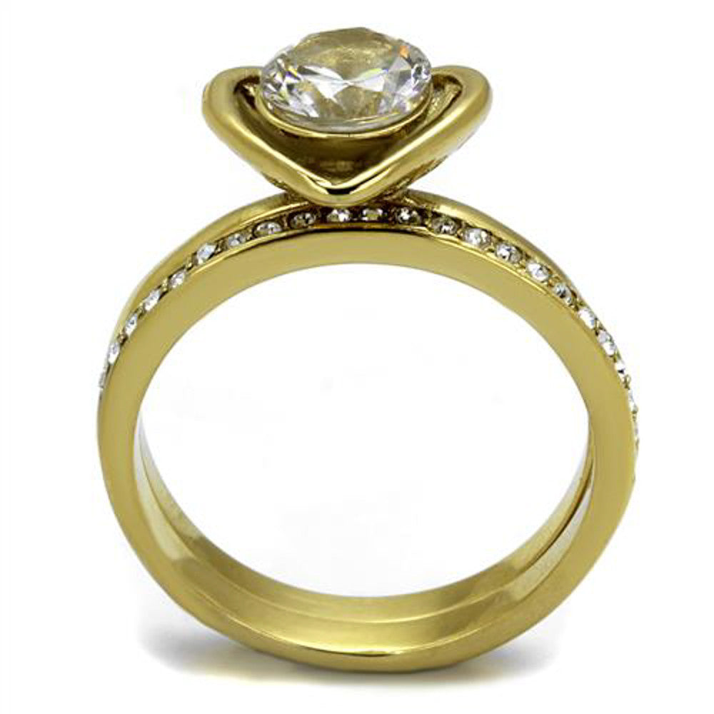 ARTK2295 Stainless Steel 1.36Ct Round Cut Cz Gold Plated Wedding Ring Set Women's Sz 5-10